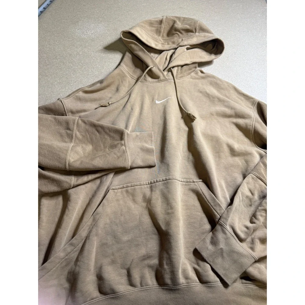 Nike Solo Swoosh Hoodie Mens XL Tan Khaki‎ Center Swoosh Pullover Sweatshirt